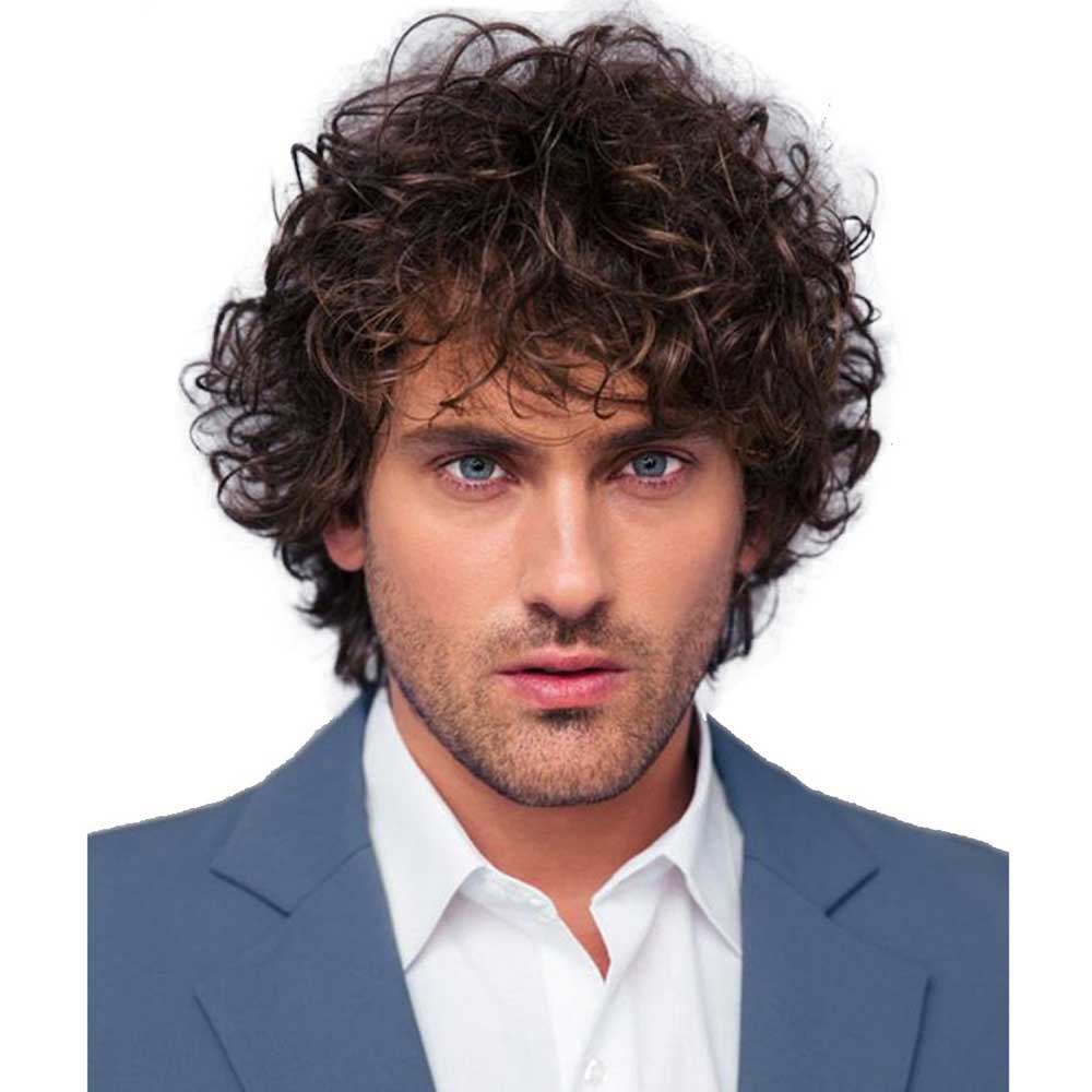 Short Brown Curly Layered Wig Fluffy Wig for Male Guy Short Brown Curly Layered Wig Fluffy Wig for Male Guy